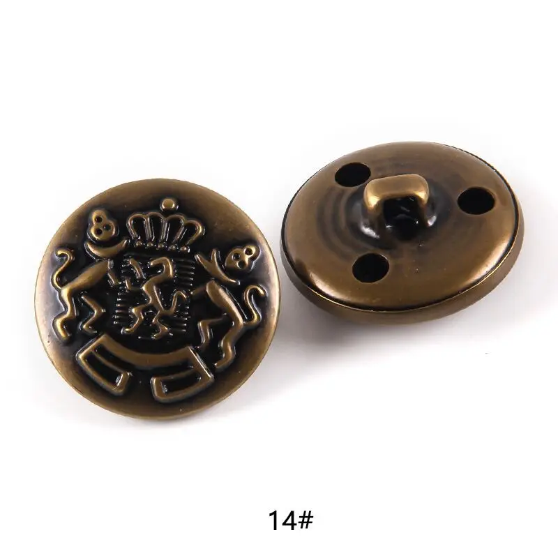 10pcs/lot 15/20/25mm Metal Vintage Coat Suit Uniform Button Retro Copper Buttons Round Shank button DIY Sewing Ornaments