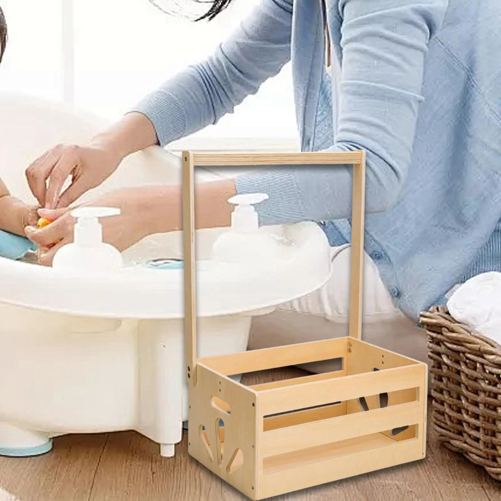 Wooden Baby Shower Crate Closet Storage Basket DIY Sturdy Baby Basket with Handle for Clothes Wipes Outfits Memory Books Socks