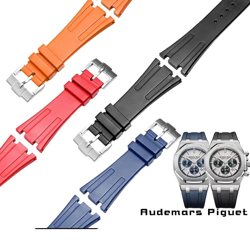 Soft Breathable Silicone Watch Strap Men for Ap Royal Oak Series Fluororubber Needle Buckle 27MM 28MM with Tool Watchbands