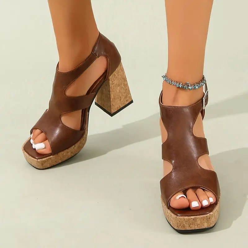 ORCHA LISA Hot Roma Female Sandals Square Toe 95cm Block Heels Platform Buckle Strap Leisure Daily Lady Shoes Plus Size 41 42 43 - view 5