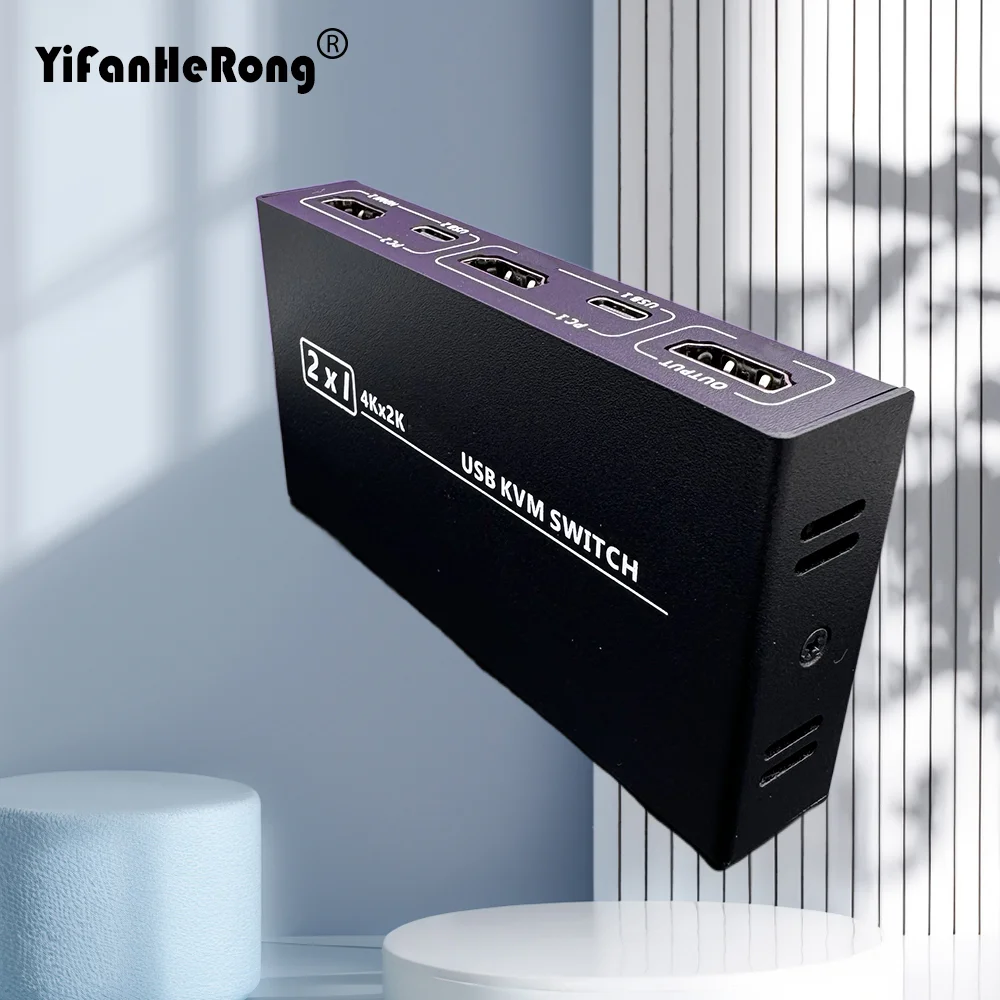 

4K 2-портовый HDMI-совместимый KVM-переключатель для клавиатуры и мыши, адаптивный HDCP-принтер Plug and Play