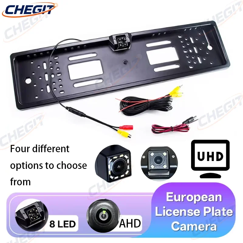 

4/8/12LED European License Plate Rearview Camera Frame Reverse Backup Camera Night Vision for Truck Car SUV, Camper Pickup