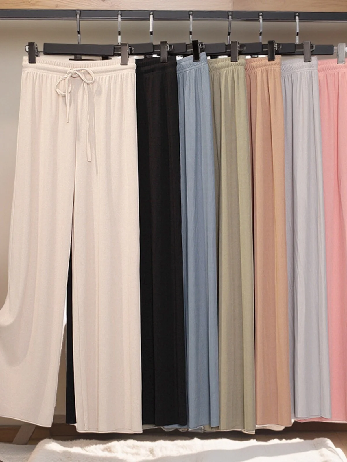 Bla Silk Wide Leg Pants High Waist Nine Points Thin Casual Spring Autumn Casual Women's Pants Straight Tube Summer Outerwear