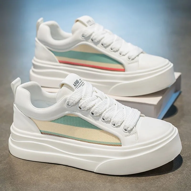 Heren Chunky Groene Sneakers Veterschoenen Canvas Schoenen Ademend Lage Top Casual Wandelschoenen Dikke Zool Comfortabel Tenis1