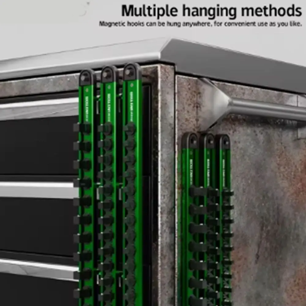 Magnetic Sleeve Storage Rack 1/4 3/8 1/2 Inch 360° Rotating Plug Plate Socket Clip Rail Holder Green Heavy Duty Socket Rack