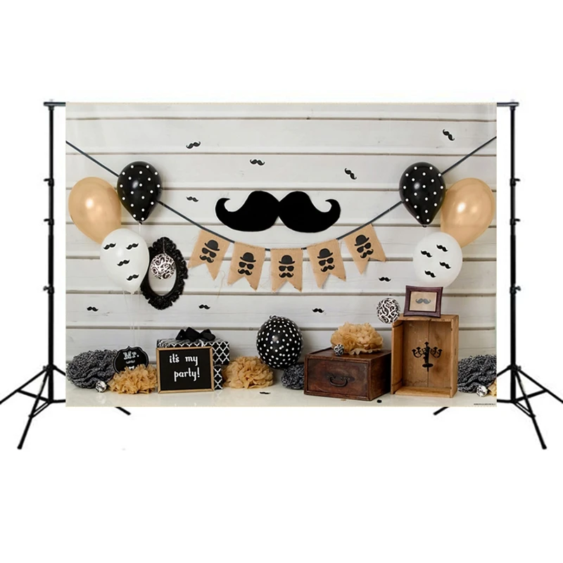 7X5ft Photography Background Balloon Happy Party Theme Black Beard Photo Studio Background Cloth For Party Photo