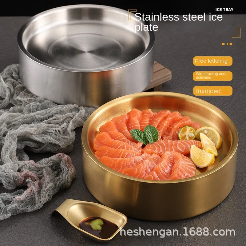 

Japanese style 304 stainless steel sashimi ice tray commercial salmon plate special ice plate sashimi sushi plate seafood plate