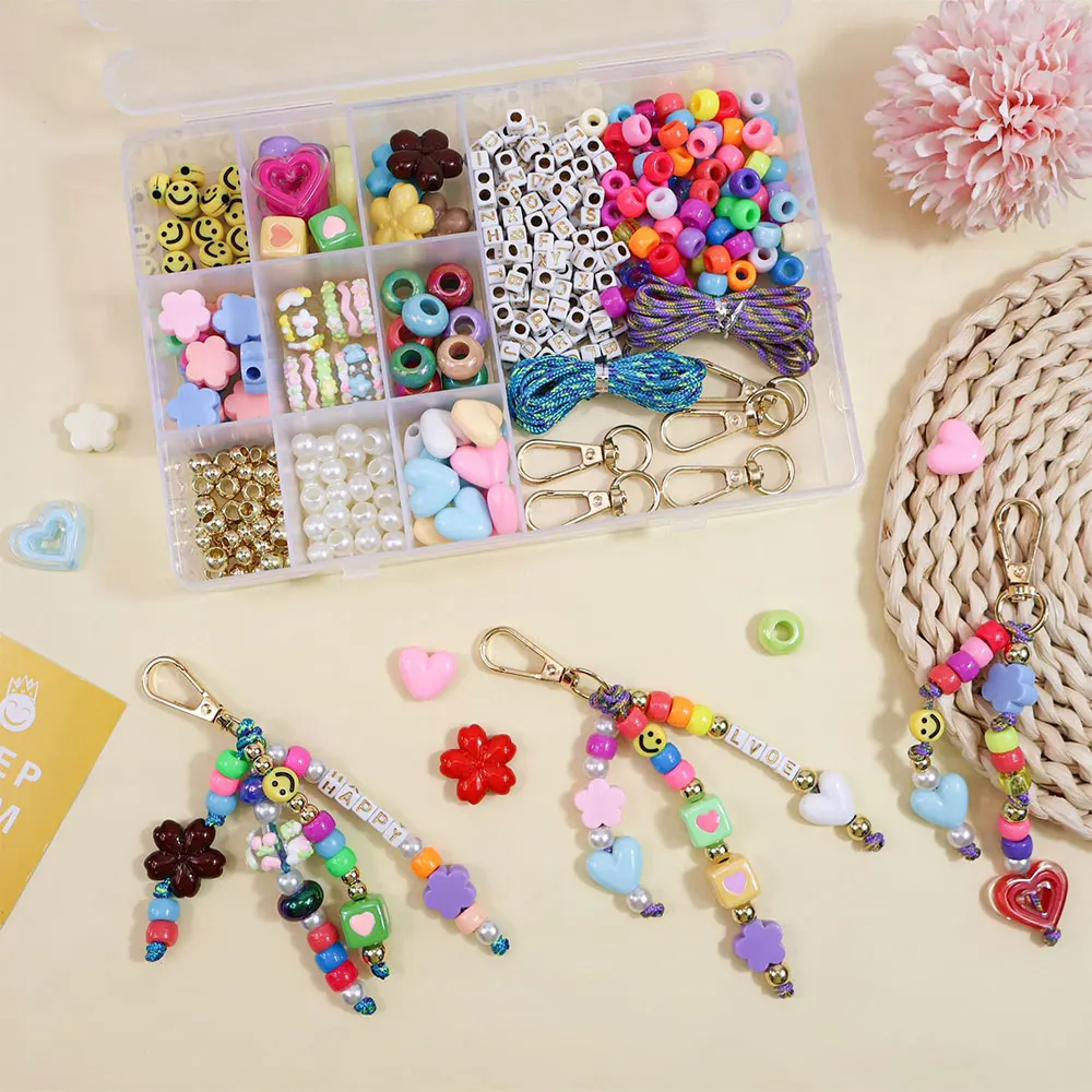 448 PCS DIY Keychain Making Kit Beads Pendant Jewelry Bag Craft Supplies Acrylic Make Handmade Gifts Friends Family Gifts