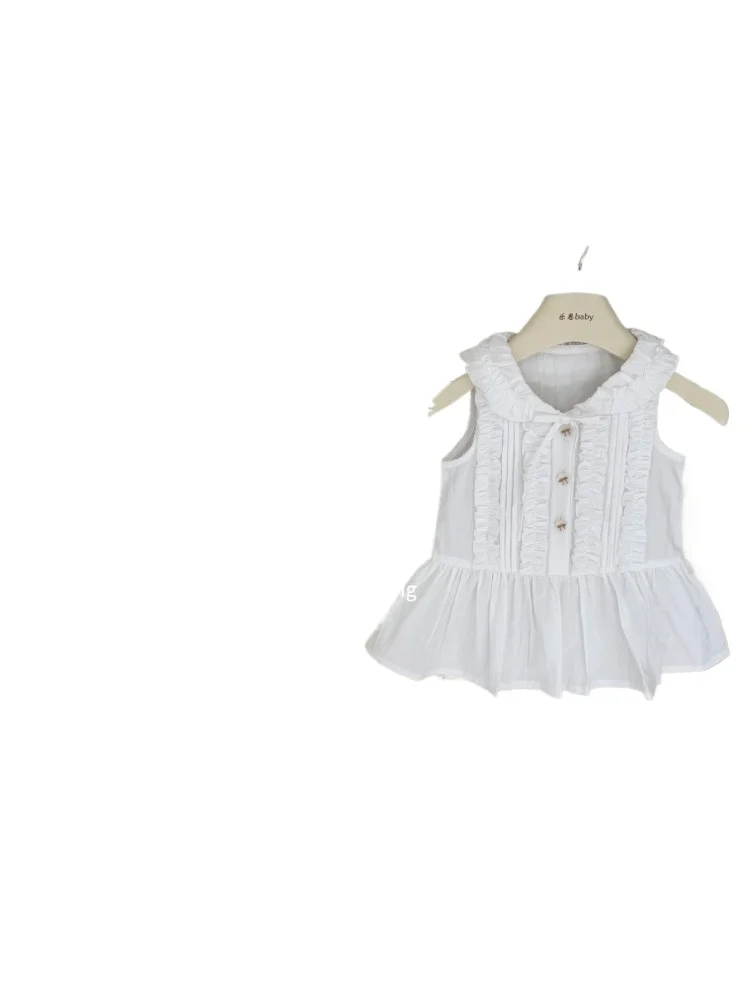 

2026 New French Style Girls Summer Dress, White Ruffled Sleeveless Dress for 73-130cm