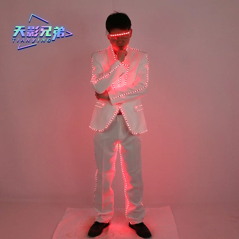 LED luminous white clothing evening party colorful glasses stage DJ atmosphere set Halloween fluorescent clothing tailcoat