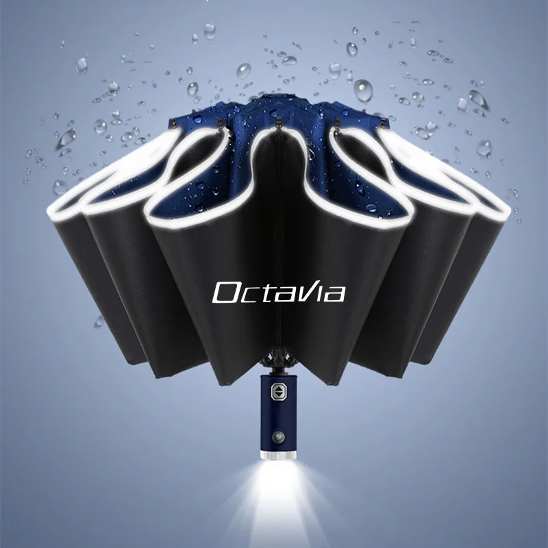 Automatic Umbrella with LED Reflective Strip Rain Wind Umbrella For Skoda Octavia RAPID Superb Fabia Kodiaq Kamiq Karoq