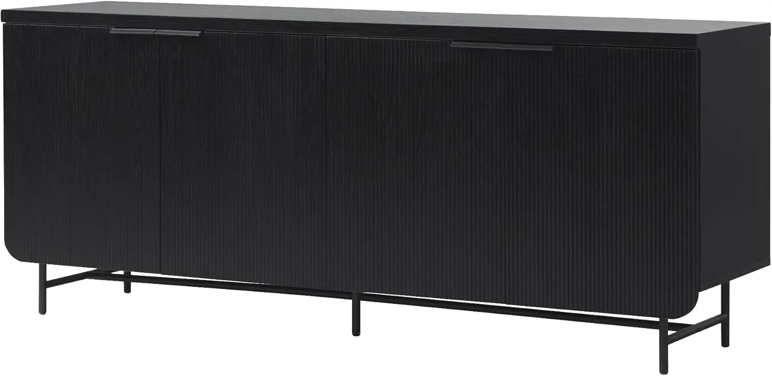 Grooved 4-Door Sideboard, 69 Inch, Black