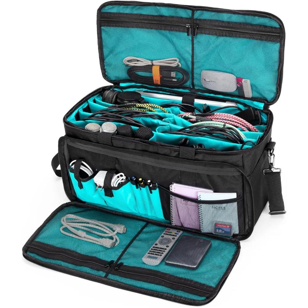 

Large DJ Equipment Bag with Padded Bottom Detachable Dividers Multiple Pockets for 15.6 Inch Laptop Music Gear Sound
