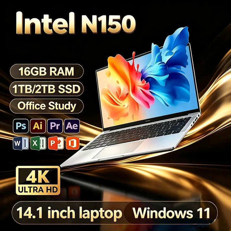 2026 New 14.1'  Intel N150 Windows 11 Pro Laptop Computer 32GB RAM 512GB 1TB 2TB SSD Portable Notebook PC Office Study Laptops