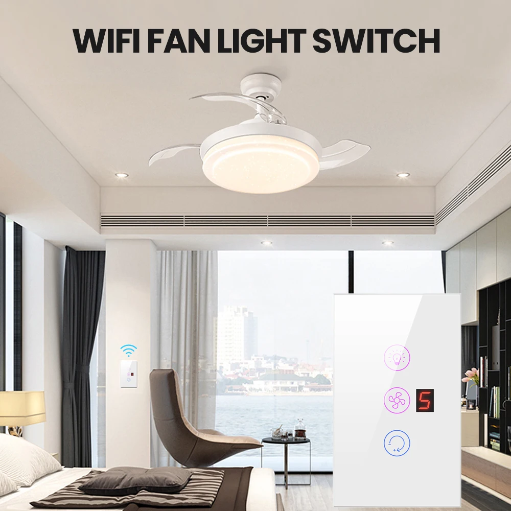 AVATTO Tuya Wifi Fan Light Switch, Smart Ceiling Fan Lamp Switch with Various Speed Voice Controlled by Alexa, Google Home