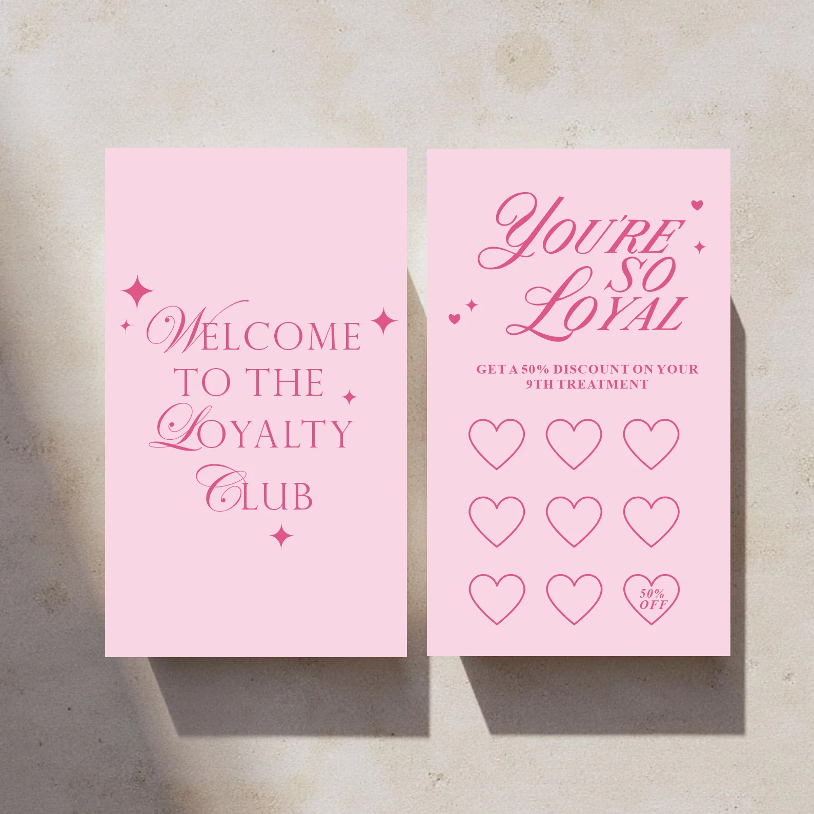 50 cards, Beauty Business Loyalty Card, Business Card size, full color matte front and back, Modern design, Hot pink