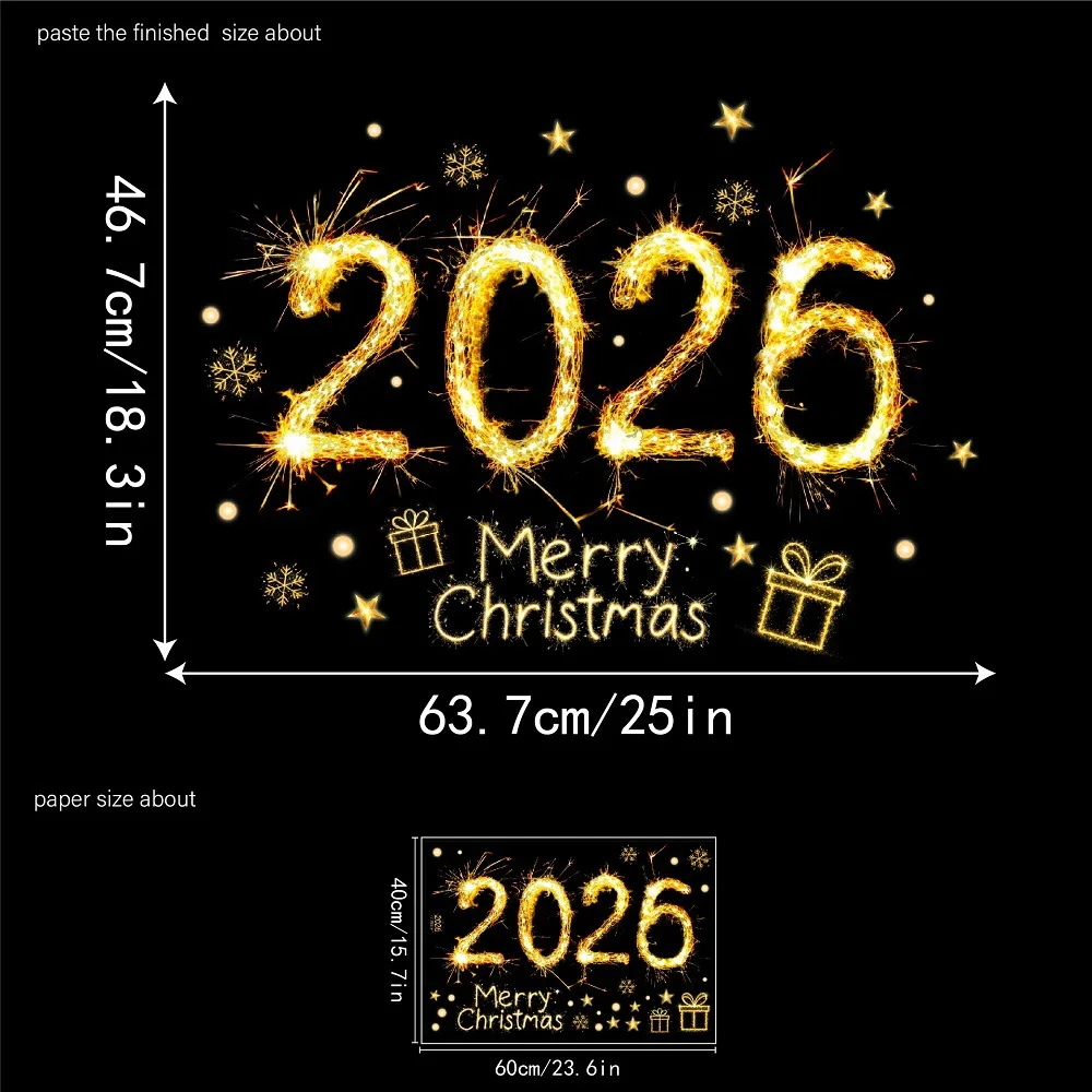 ملصقات ثابتة لعيد الميلاد والعام الجديد لعام 2026 - شارات نافذة للمتاجر (أنماط الثلج/المراخ/النباتات)