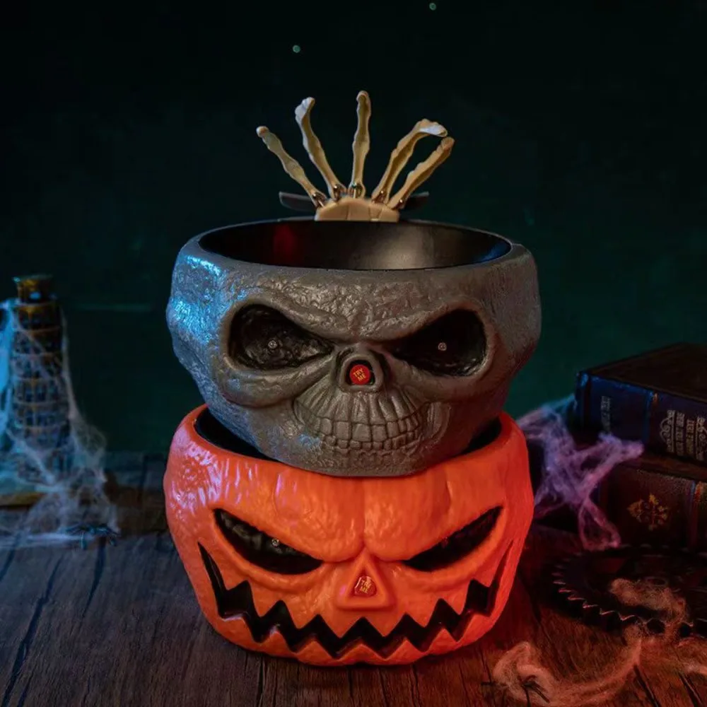 Sensor Skull Hand Halloween Pumpkin Candy Bowl Electric LED Eyes Halloween Skull Bowl Plastic Snack Bowl Haunted House Props