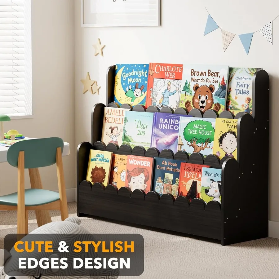 Estantería recortada de 3 camadas montessori, estante para livros de madeira, organizador, móveis de exibição para quartos, sala de jogos, nur