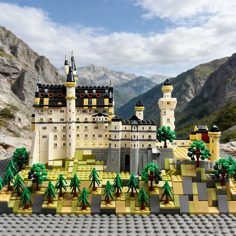 Christmas promotional 21063 Neuschwanstein Castle Architectural Model Kit European Forest landscape Building blocks for Gifts