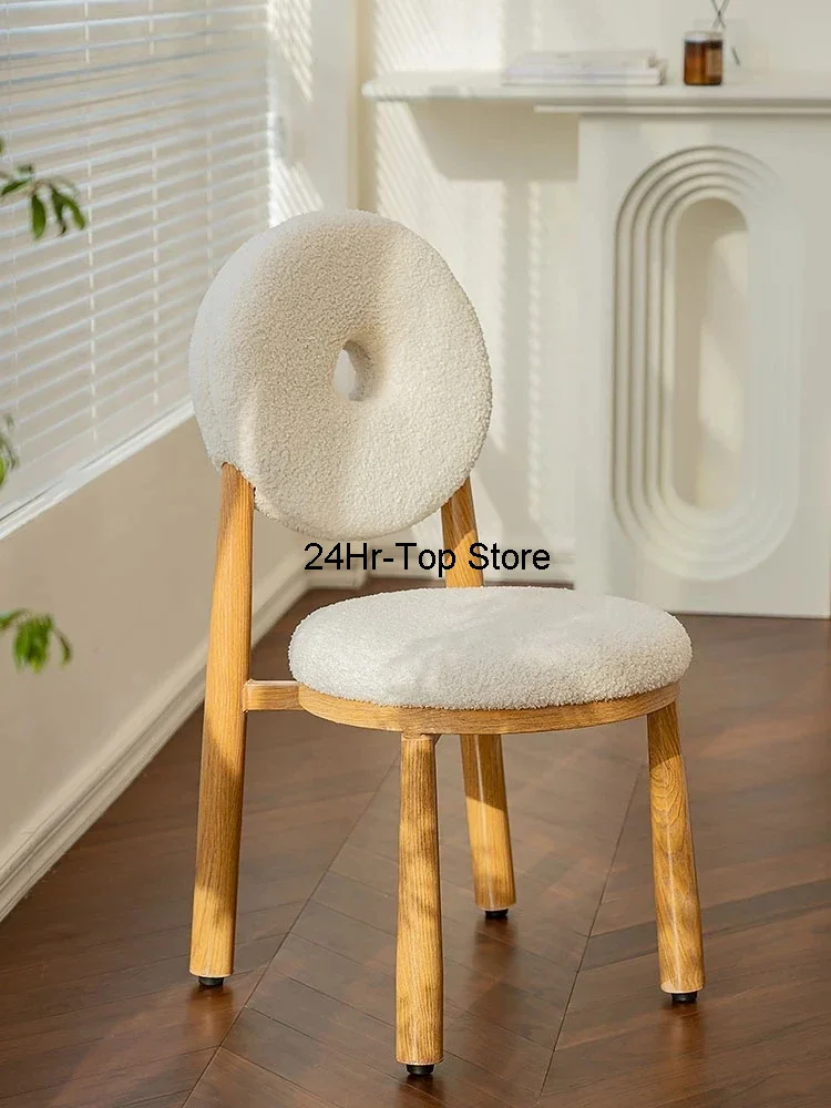 Doughnut Dining Chairs Teddy Velvet Luxury Design Living Room Sofa Chair Home Furniture With Backrest Bedroom Makeup Chair Stool