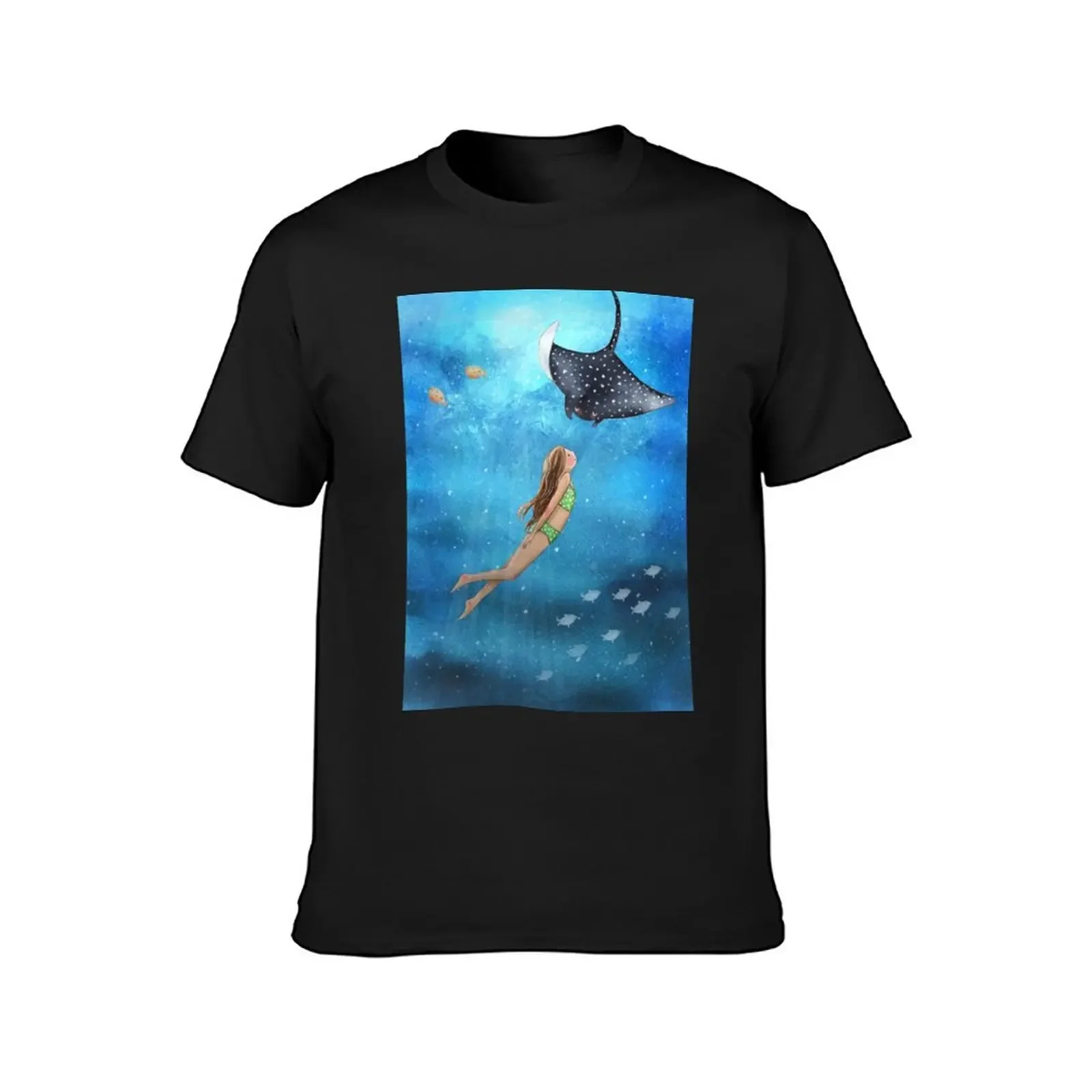 Manta Ray and Girl T-Shirt oversized graphic tee korean fashion graphic shirts plus size men clothing