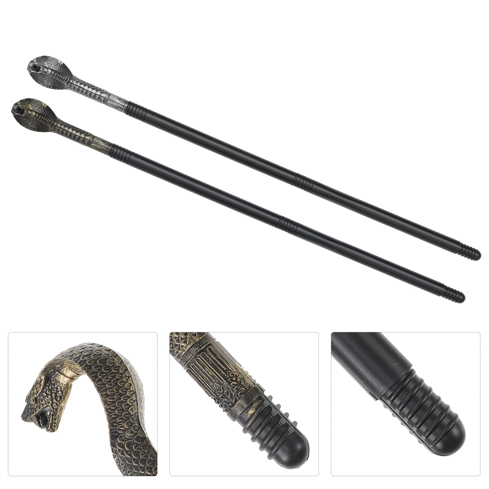 2Pcs Snake Head Scepter Costume Walking Canes Halloween Party Accessory Three Section Prop Stick Role Play Costume Walking Cane