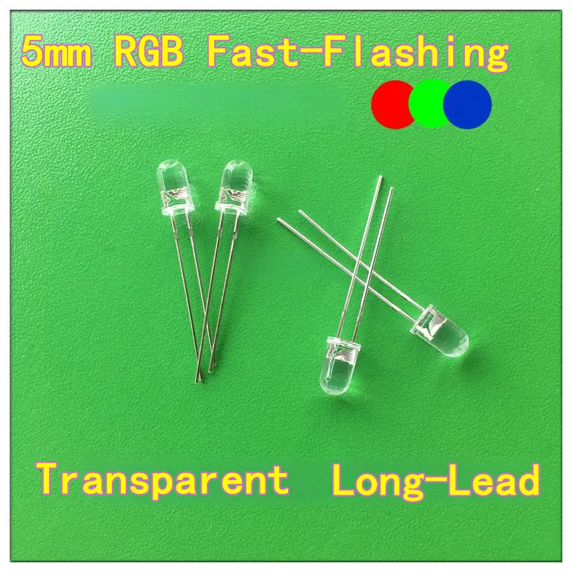 

100 шт. 5 мм RGB 7-цветный быстро-мигающий светодиод с длительным свинцом и высокой яркостью F5, прозрачный светодиодный шарик, 7-цветный светодиод