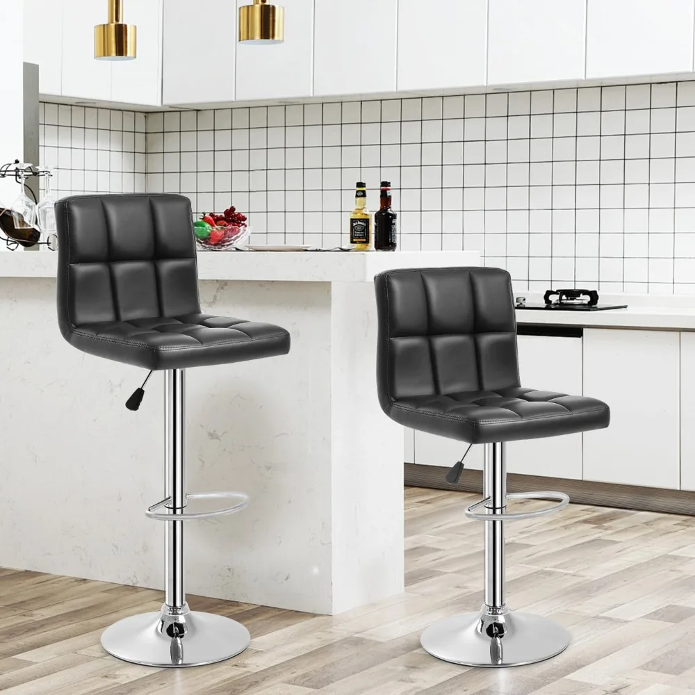 Adjustable Swivel Bar Stools Set of 2, PU Leather Padded with Back, Counter Height Dining Chairs for Home Kitchen