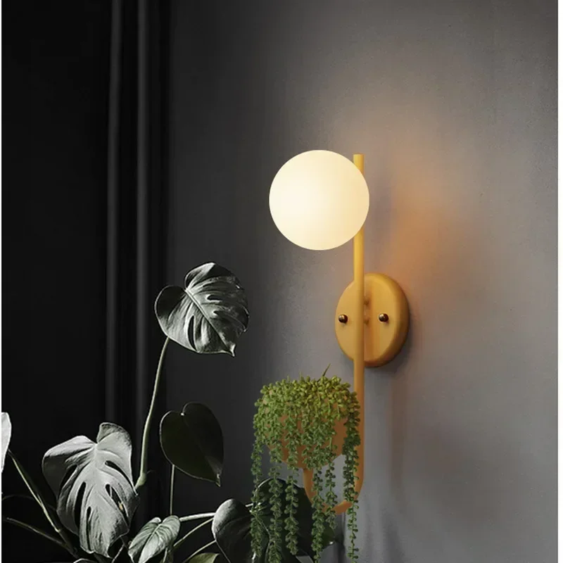

SANDYHA Nordic Wall Sconce for Bedroom Living Room Plant Kids Led Lamp Glass Ball Luminaire Bedside Home Decor Fixture Lighting
