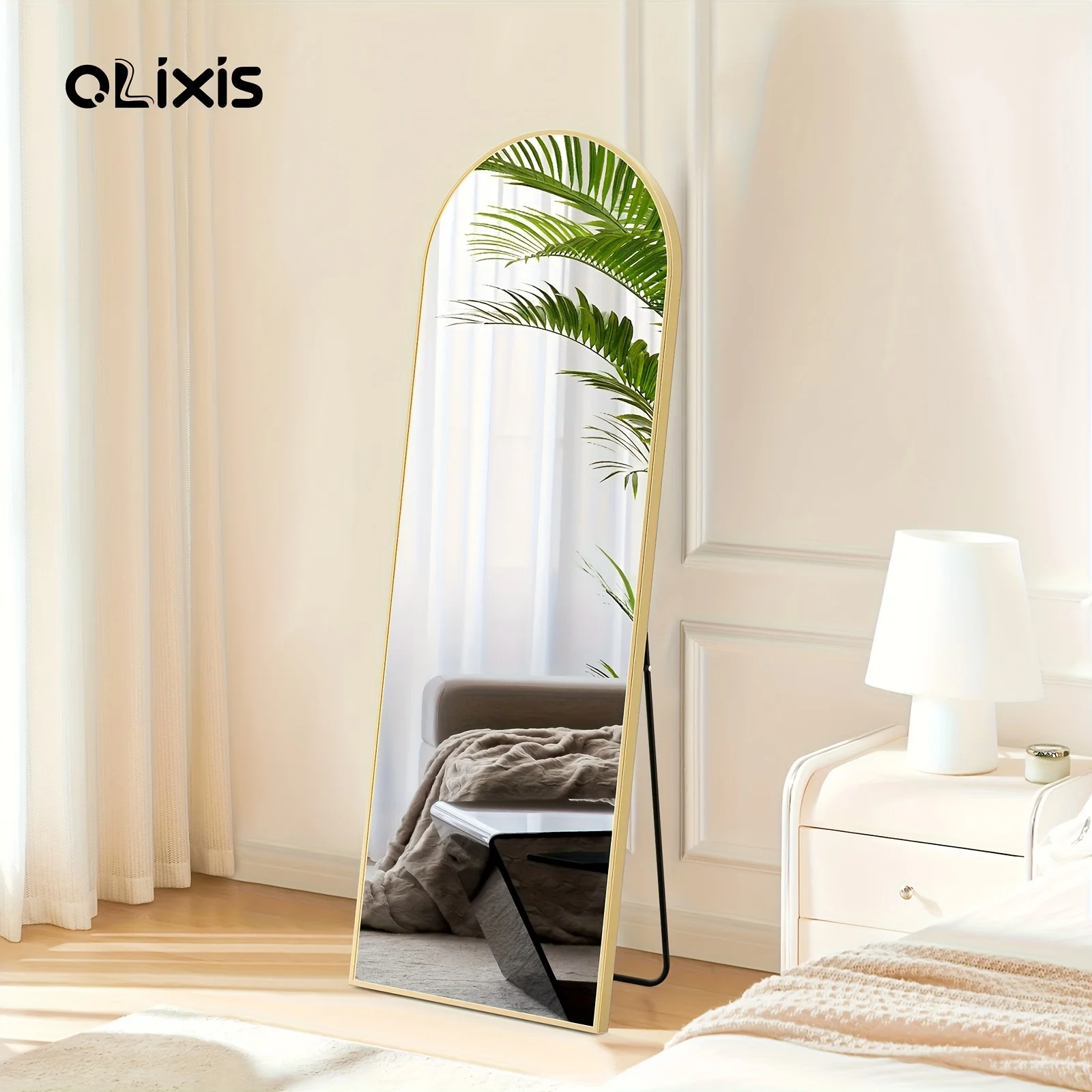 OLIXIS Arched Full Body Mirror with Stand - Floor Mirror Suitable for & Office, Shatterproof Nano Glass & Aluminum Alloy Frame,