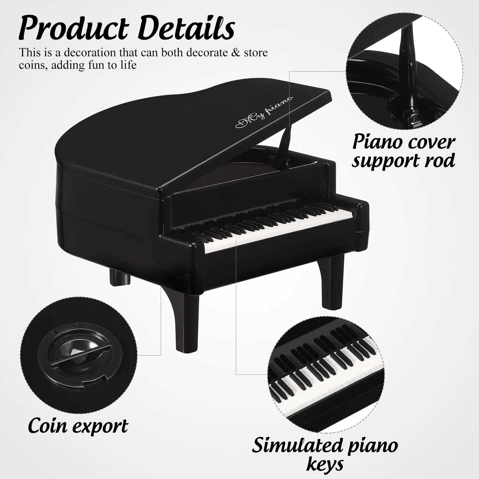 Decorazione nera Mini pianoforte Ornamento da tavolo per Home Office Studio Room Decor Strumento musicale Display Pezzo artistico Pianoforte in plastica