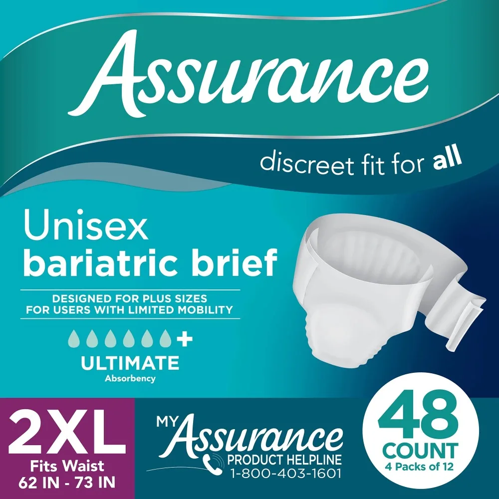 

Maximum Absorbency Briefs, Unisex, 2XL, 12 Ct, 4 Pks, 48 Total