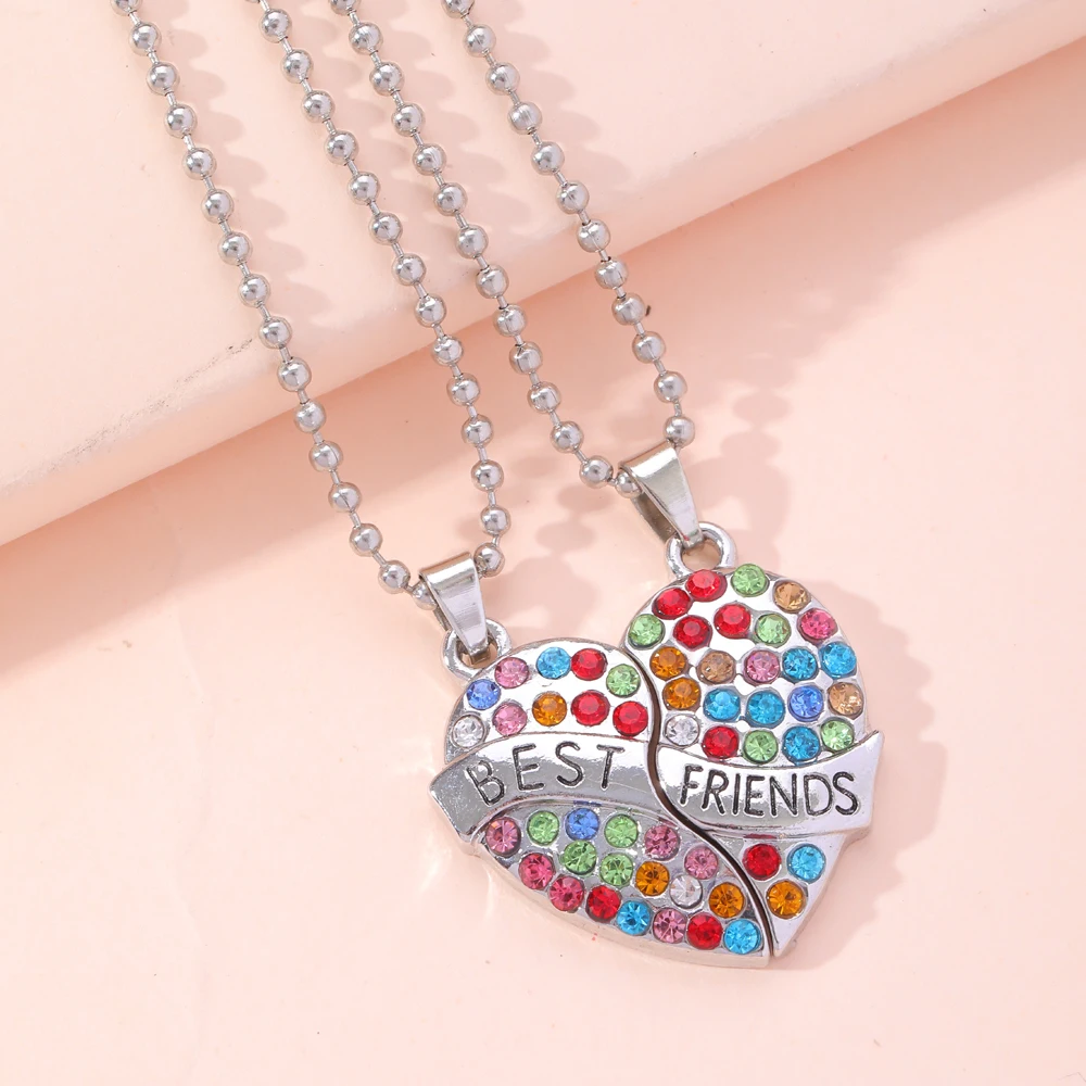 2 Pcs /Set New Fashion Best Friends Honey Love Couple Colorful Necklace Broken Heart Puzzle BFF Friendship Pendant Choker  Gifts