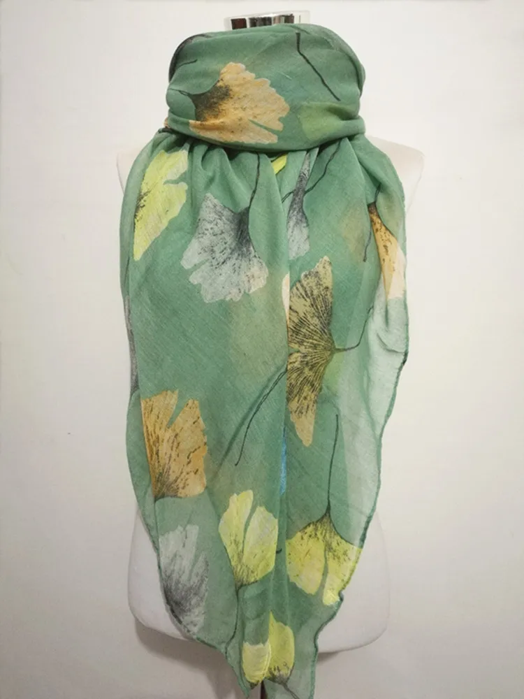 New Fashion Ginkgo Biloba Flroal Viscose Scarf Lady Print Voile Shawls and Wraps Pashmina Foulards Muslim Hijab