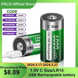 PALO-batería recargable de 6000mWh, 1,5 V, tipo C, carga USB, R14, LR14, li-c, para linterna, cocina de Gas