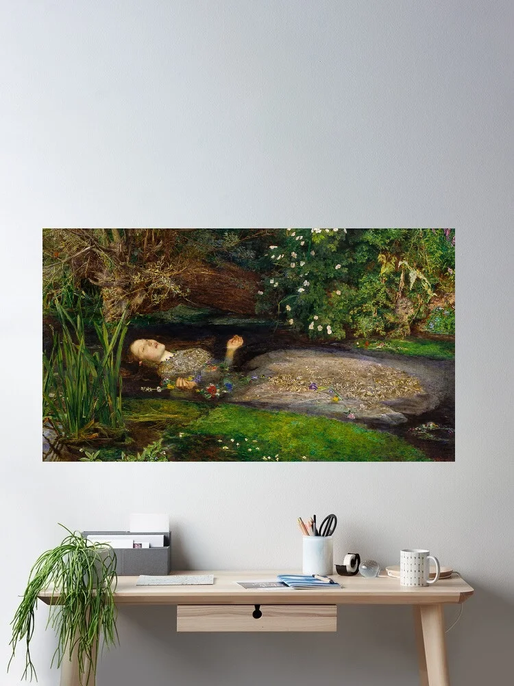 

Ophelia by John Everett Millais Photo, Art Print Canvas Poster, Living Room Decor, Home Wall Picture