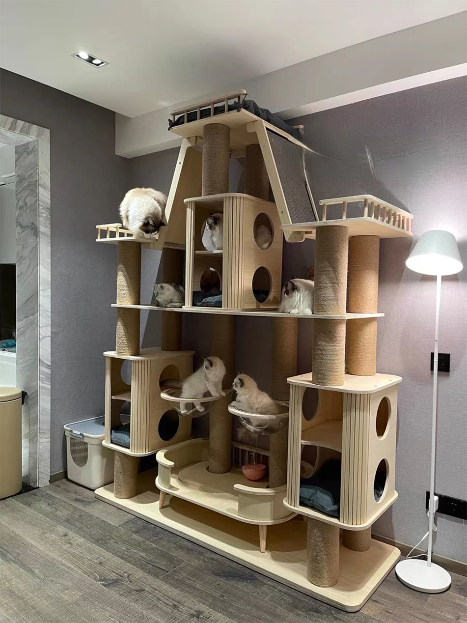 Solid Wood Cat Castle Castle Muppet Cat Family Available Large Cat Climbing Frame Cat Villa Jumping Platform Cat Nest