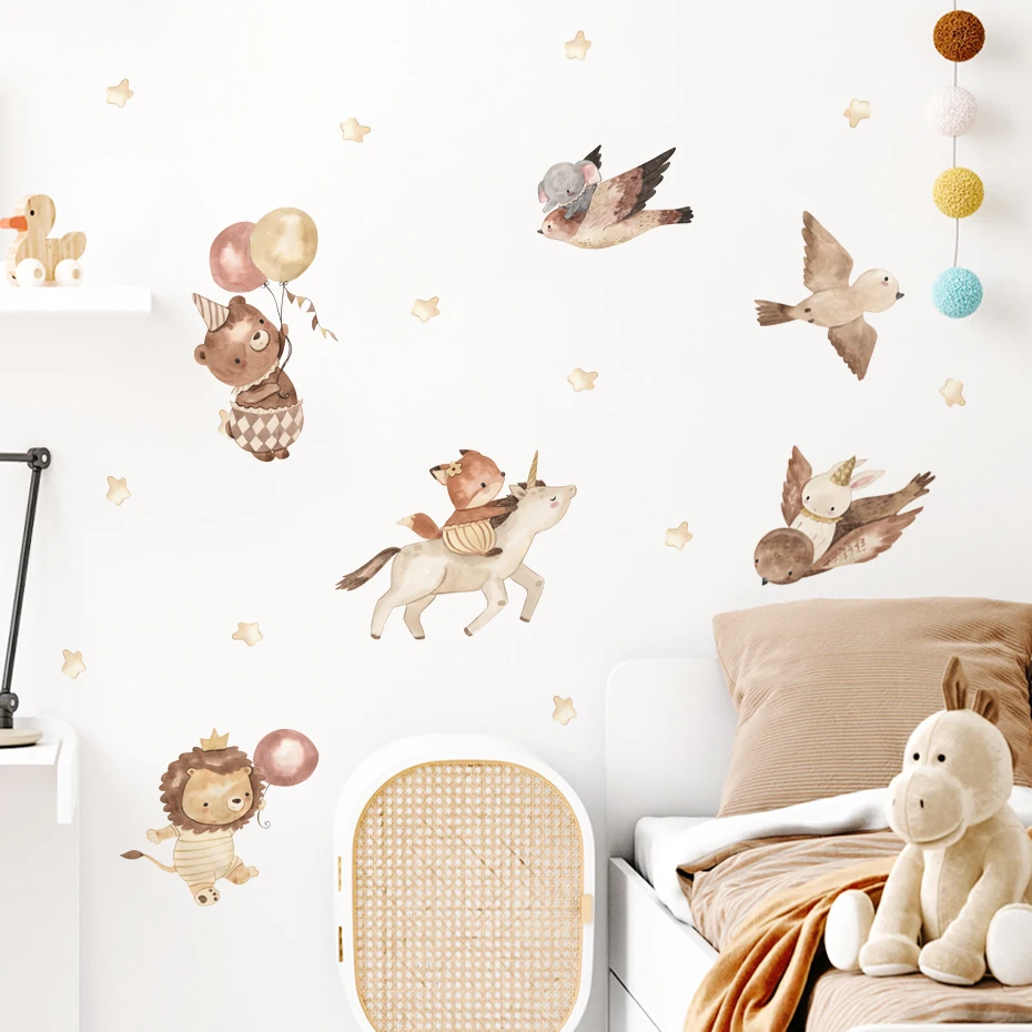 

Boho Cartoon Cute Bird Lion Bear Stars Nursery Wall Decals Watercolor PVC Gifts Kids Room Girls Bedroom Sticker Home Decor