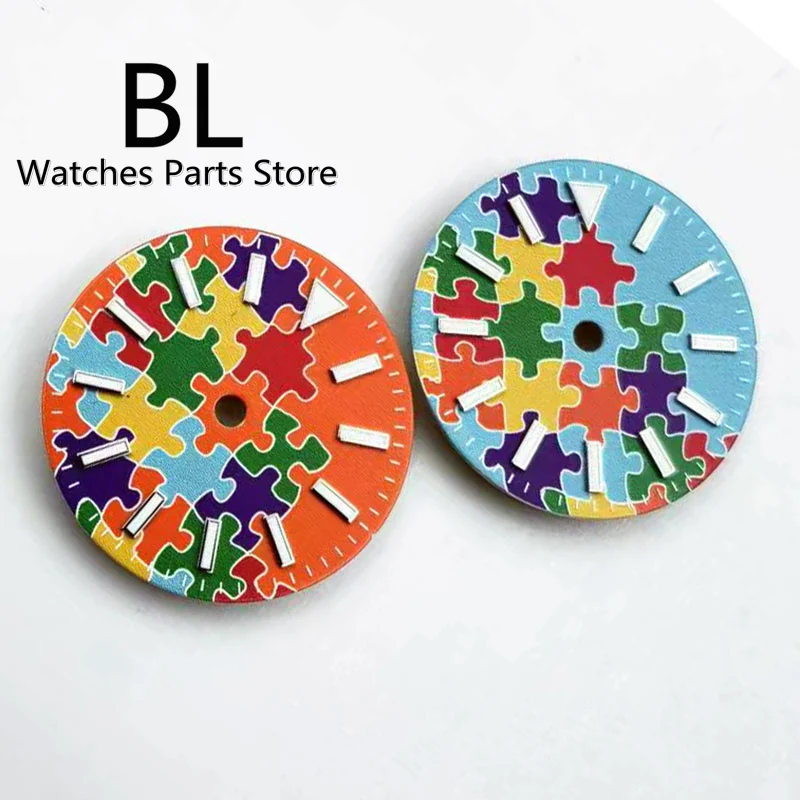 BLIGER 29mm Watch Dial Puzzle Pattern Orange Sky Blue Fit NH35 NH36 ETA2824 2836 Miyota 8215 DG2813 3804 Movement Luminous