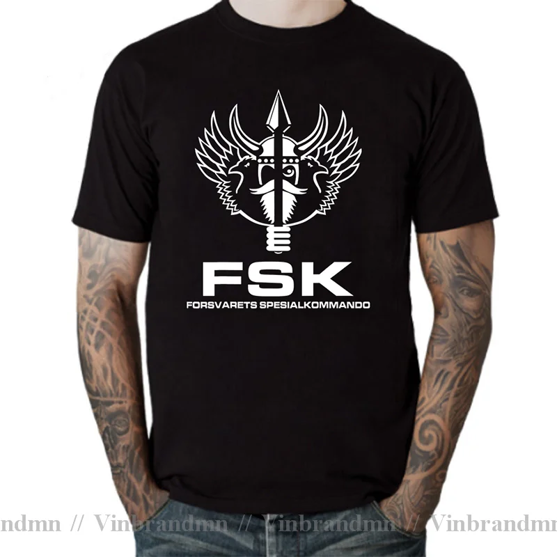 Norwegian Norway FSK Special Forces Forsvarets Spesial Kommando Military Army T-shirt Men's Cotton Short Sleeved Tee Shirt Black