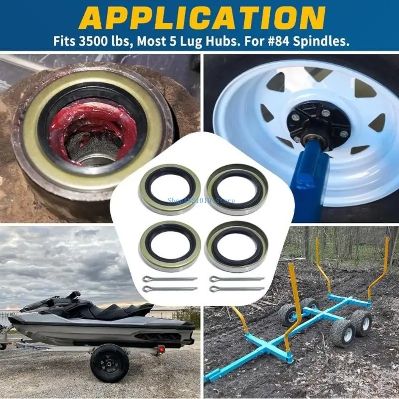 T3LF Grease Seal Set for Trailer Wheel Assembly Service, 4-Pack with Double-Lip Design, Rubber Sealing Lips and Spring-Steel