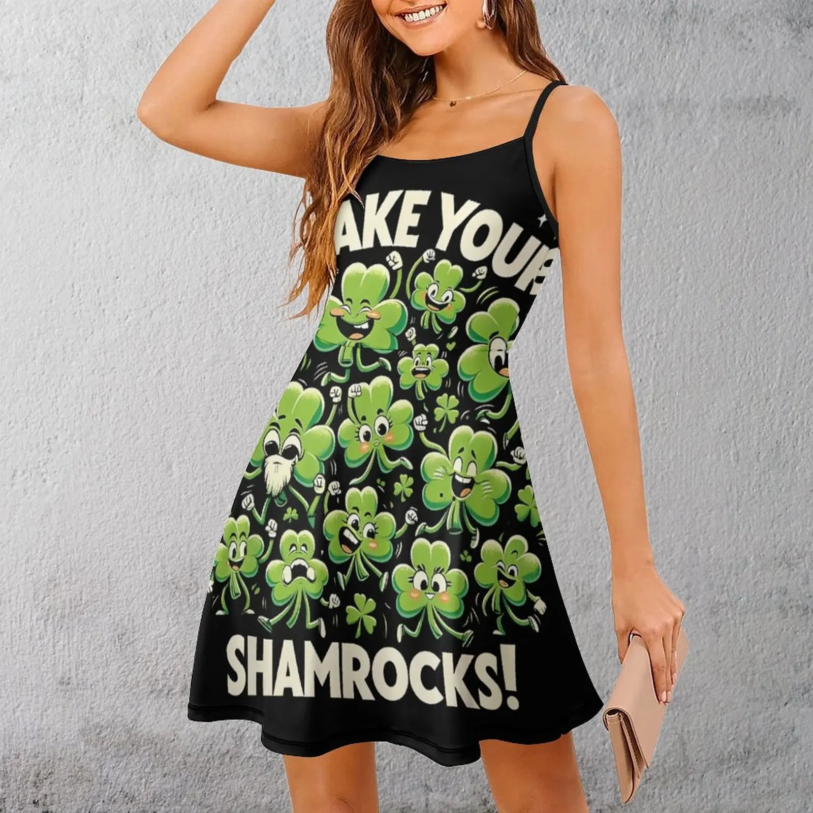 

Shake Your Shamrocks! Women's Sling Dress Graphic Strappy Dress Novelty Exotic Woman's Dress Vacations