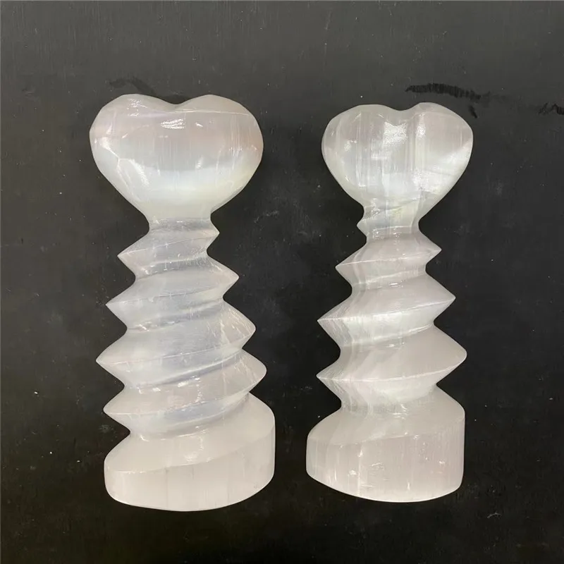 15cm 1PC Natural Selenite Heart Spiral Column Handicraft Ornaments Desktop Ornaments Souvenirs Gift Spiritual Healing Energy