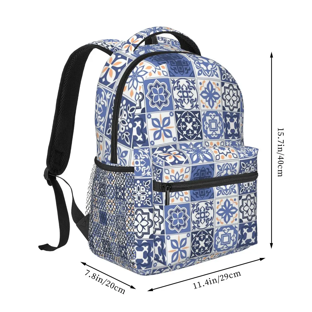 Blue Portuguese Tile Student Backpack School Bag Hiking Travel Daypack for Men Women Fashion Bookbag Shoulder Bags