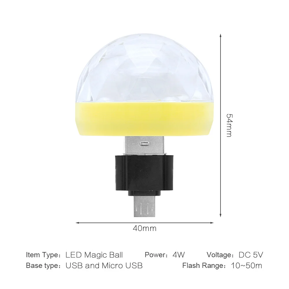 1pcs Micro USB RGB LED Stage Light Bulb Sound Control For Club DJ Disco Party Music Magic Ball Lamp Effect Projector