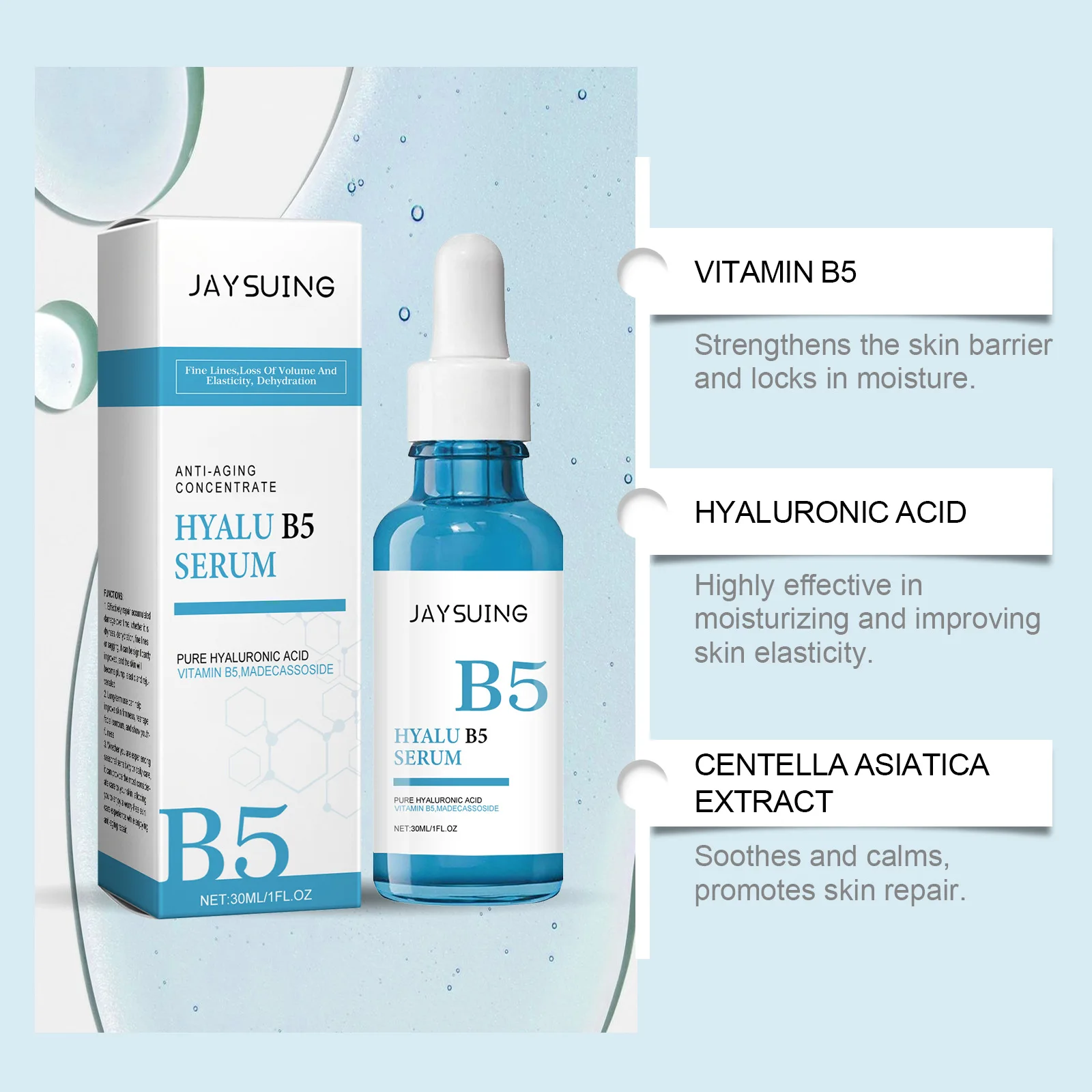 Jaysuing B5 siero viso quotidiano delicato nutriente pelle elastico controllo dell'olio applicazione idratante siero migliora il tono della pelle