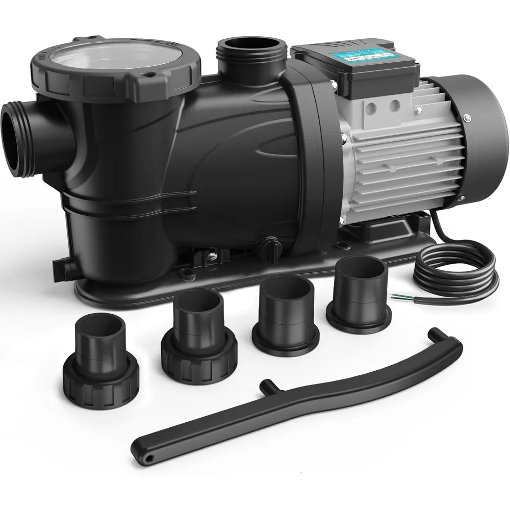 3 HP Pool Pump, 8964GPH, 220V, 2 Adapters, Powerful In/Above Ground Self Primming Swimming Pool Pumps with Filter Basket