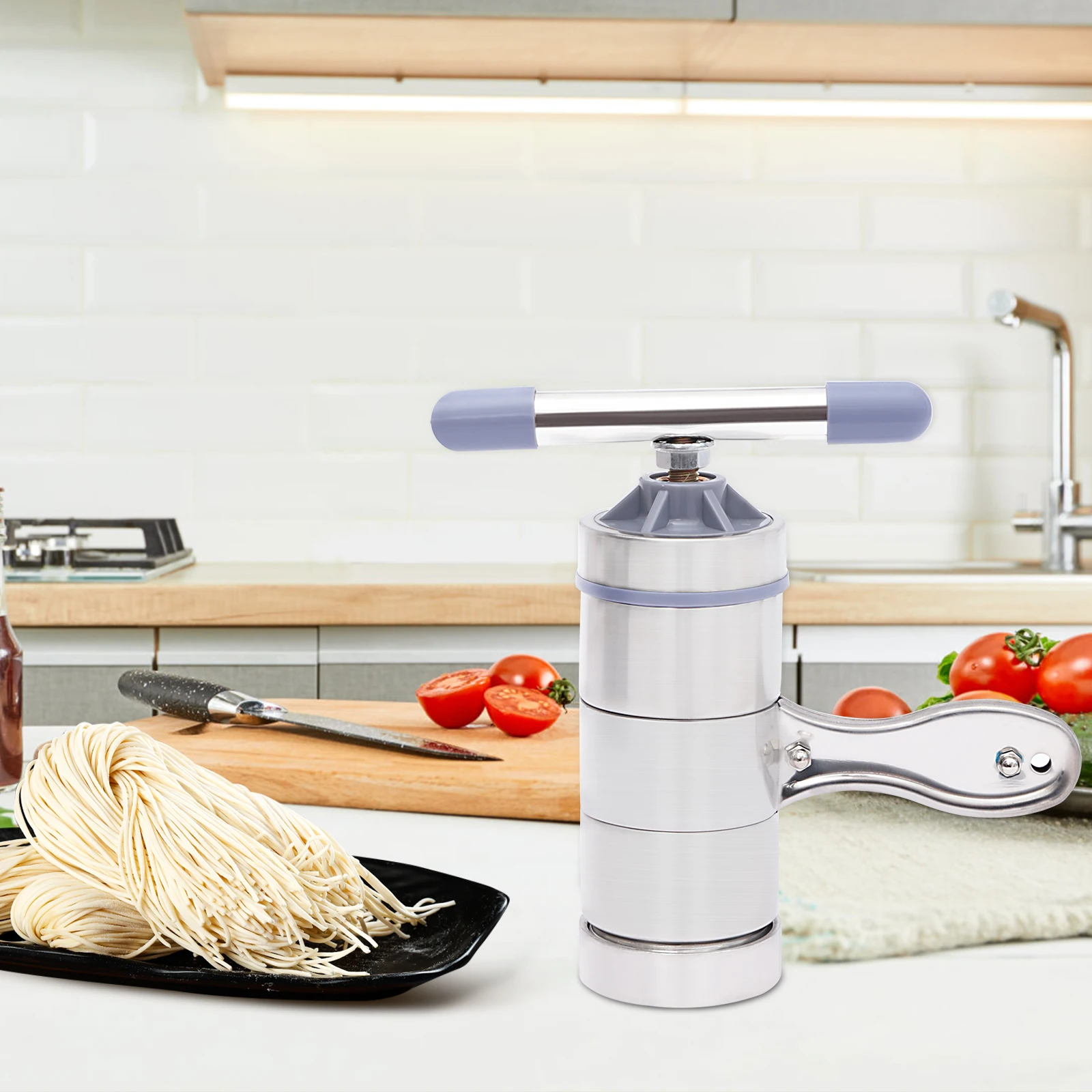 

Stainless Steel Manual Noodles Press Hand Crank Spaghetti Fettuccine Noodle Dough Press Machine Pasta Maker with 5 Noodle Mould