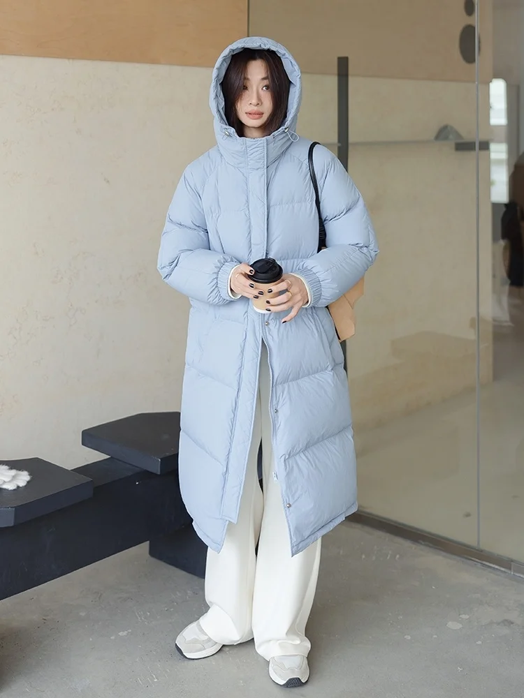 

Thiened Mid-Length Du down Jaet Hooded Bread Sle Women's Winter Coat Blue 90% White Du Feather Warm Commute Sle